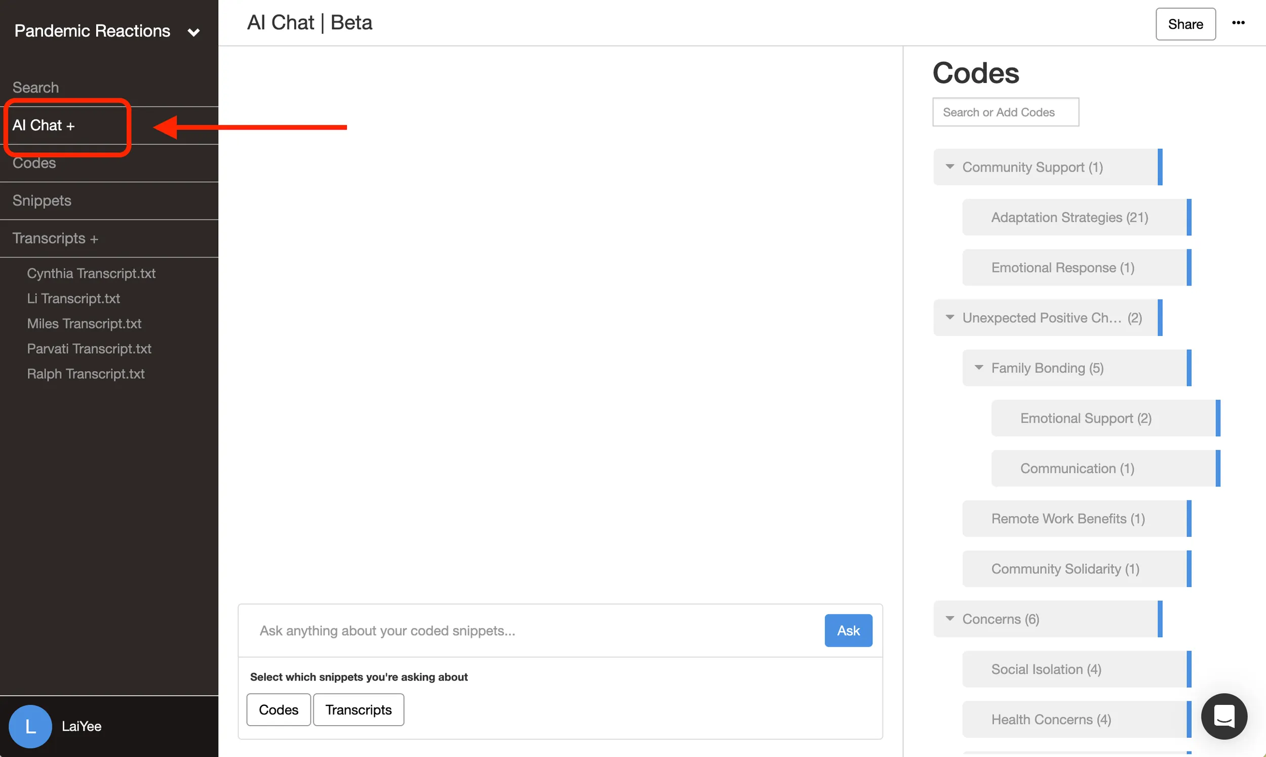 Delve AI chat interface