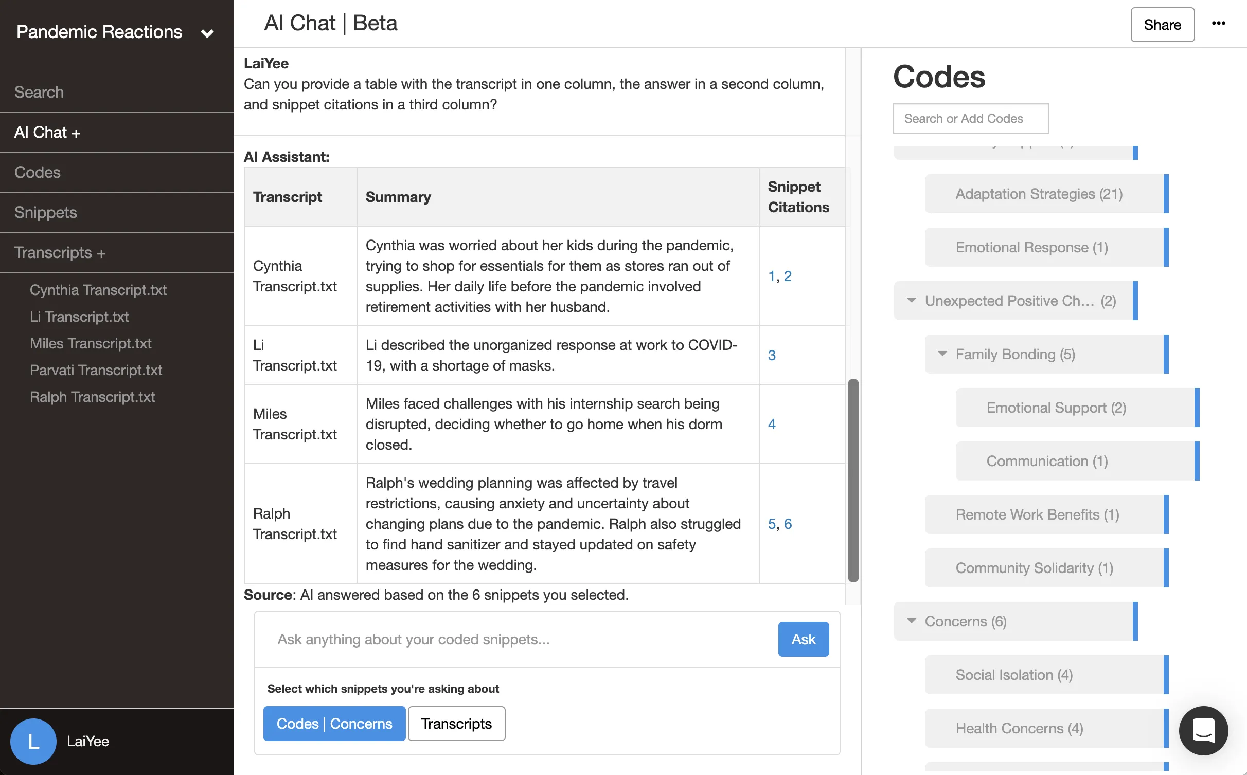 Delve AI chat interface
