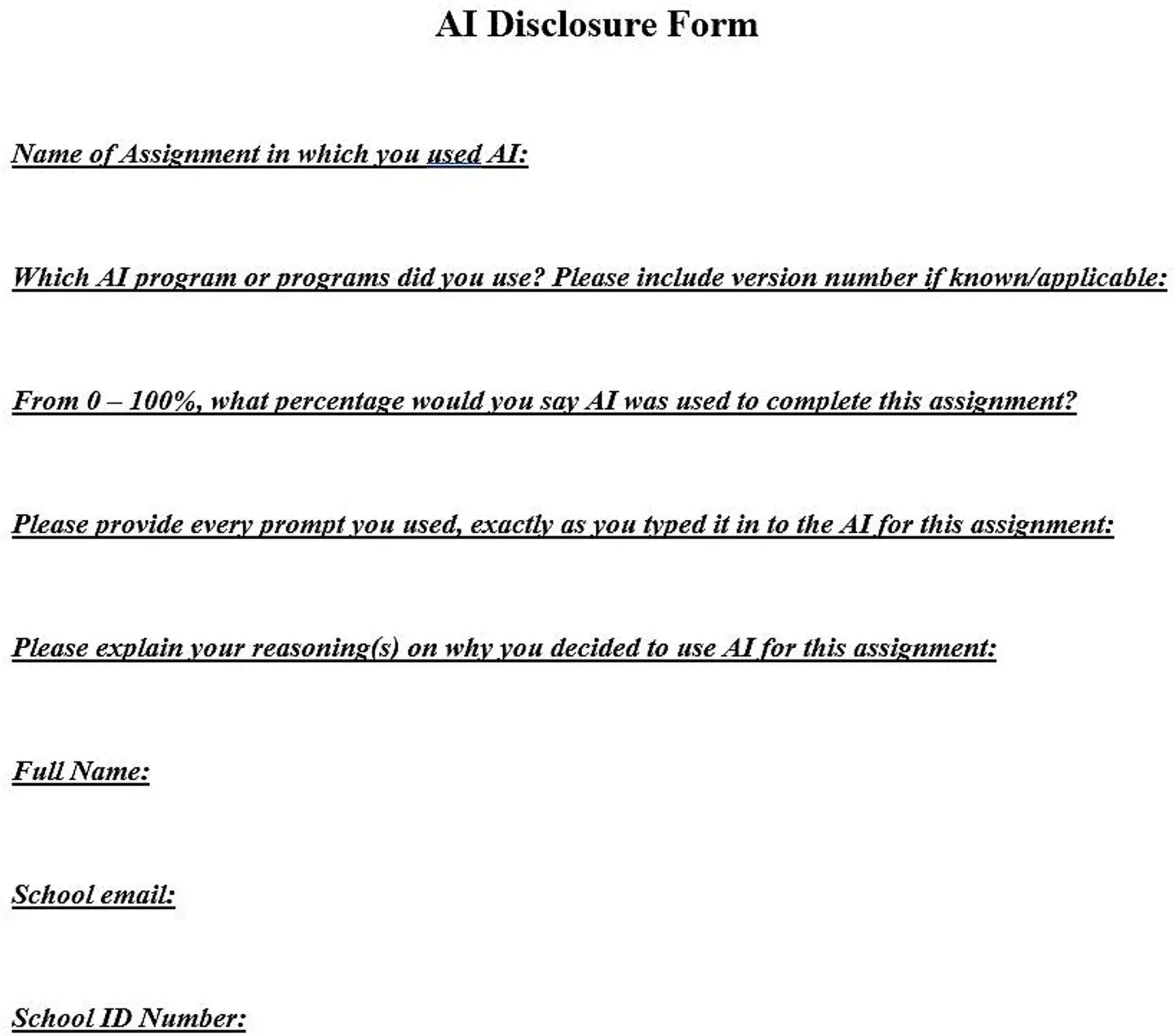 AI Disclosure form from Garcia Ramos research
