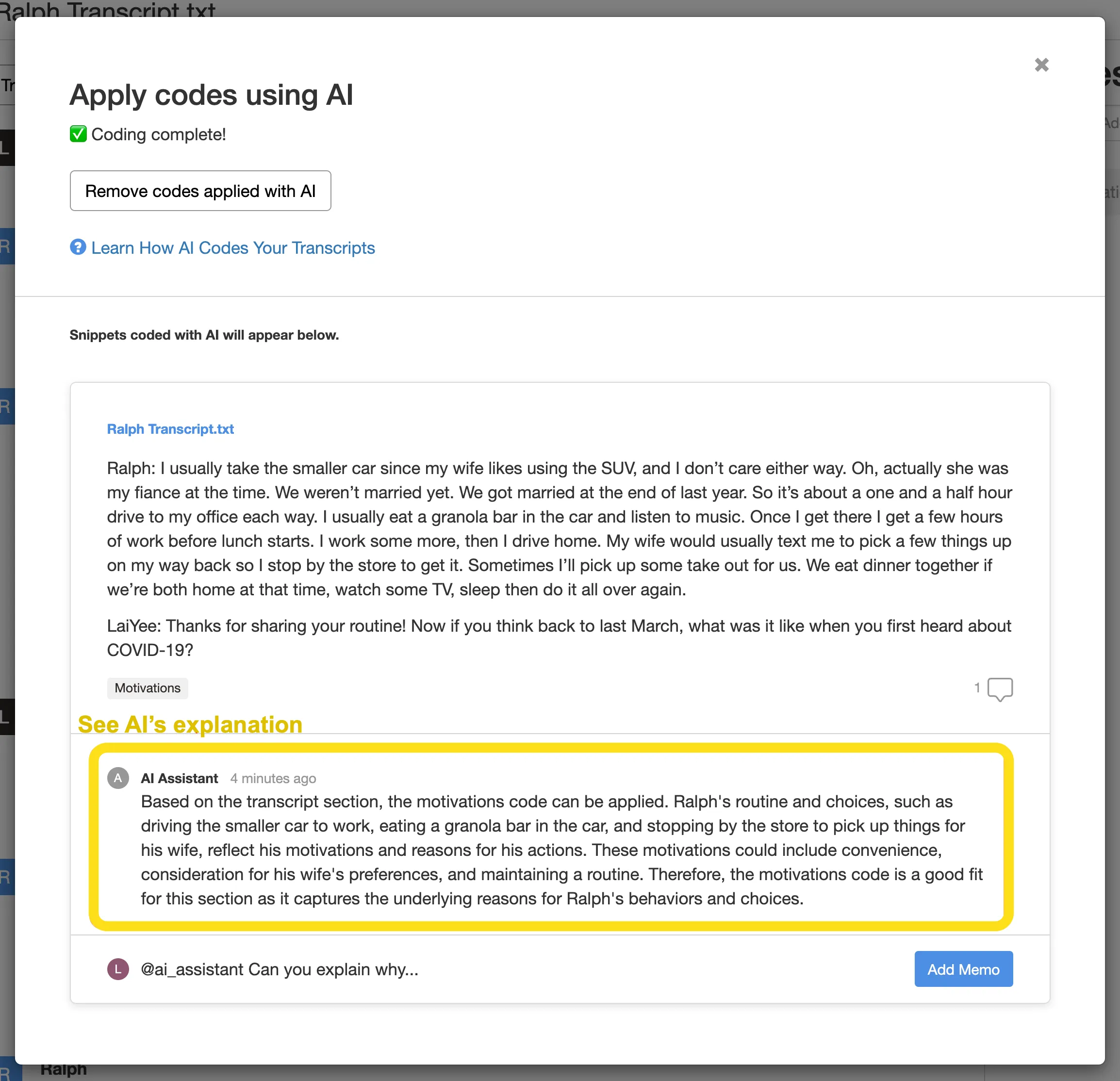 Delve AI Explanation interface
