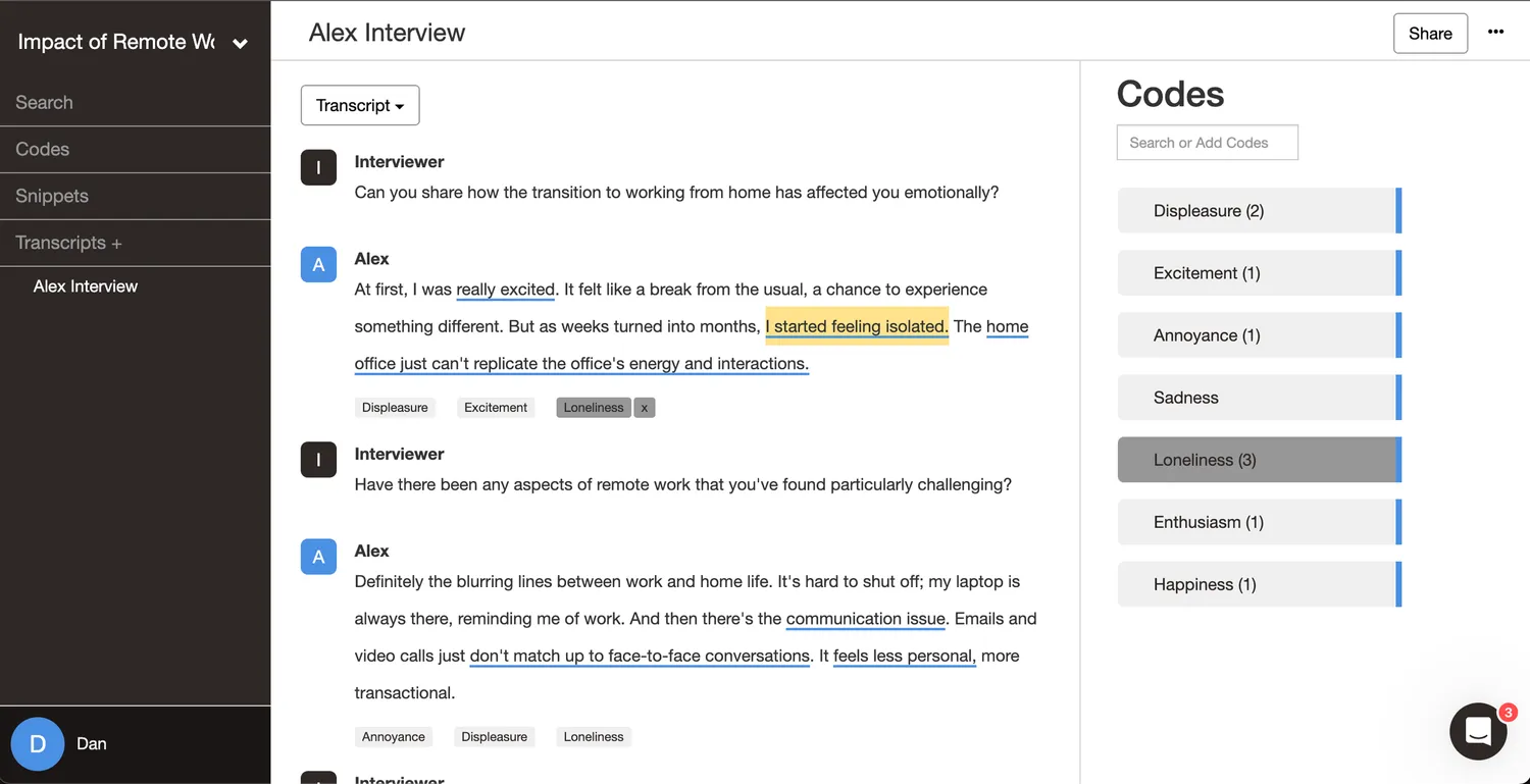 Applying emotion codes in Delve