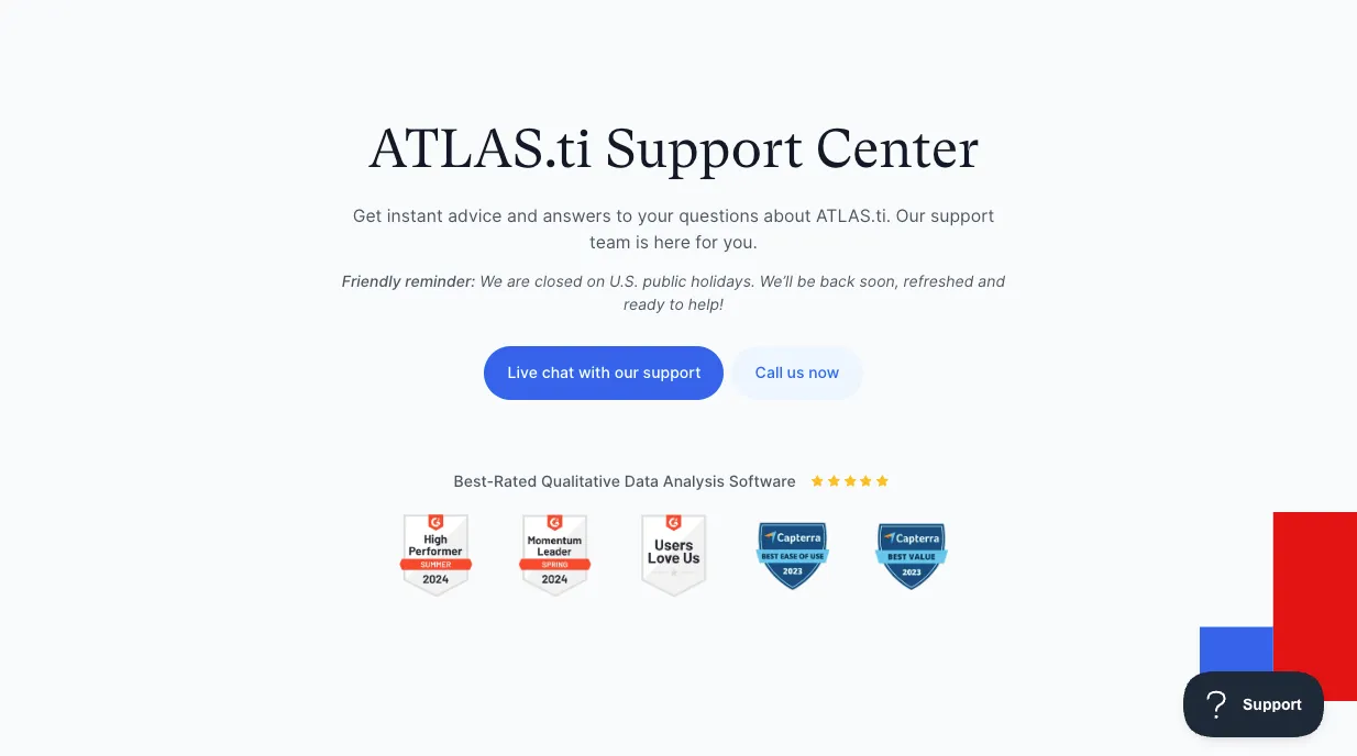 ATLAS.ti support interface screenshot