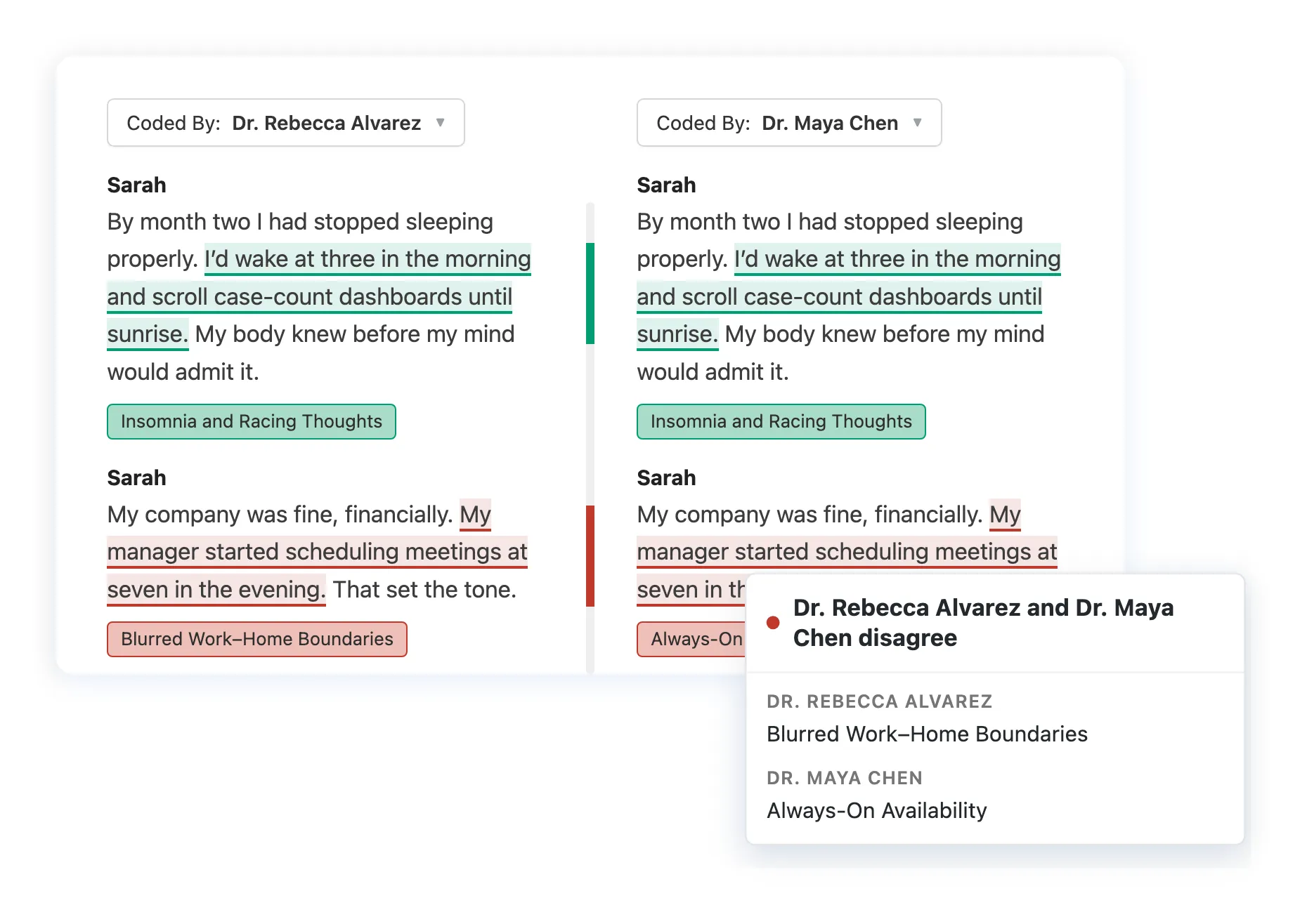 Coding comparison view in Delve