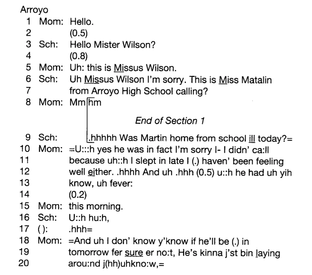 Line numbers in transcriptions for conversation analysis
