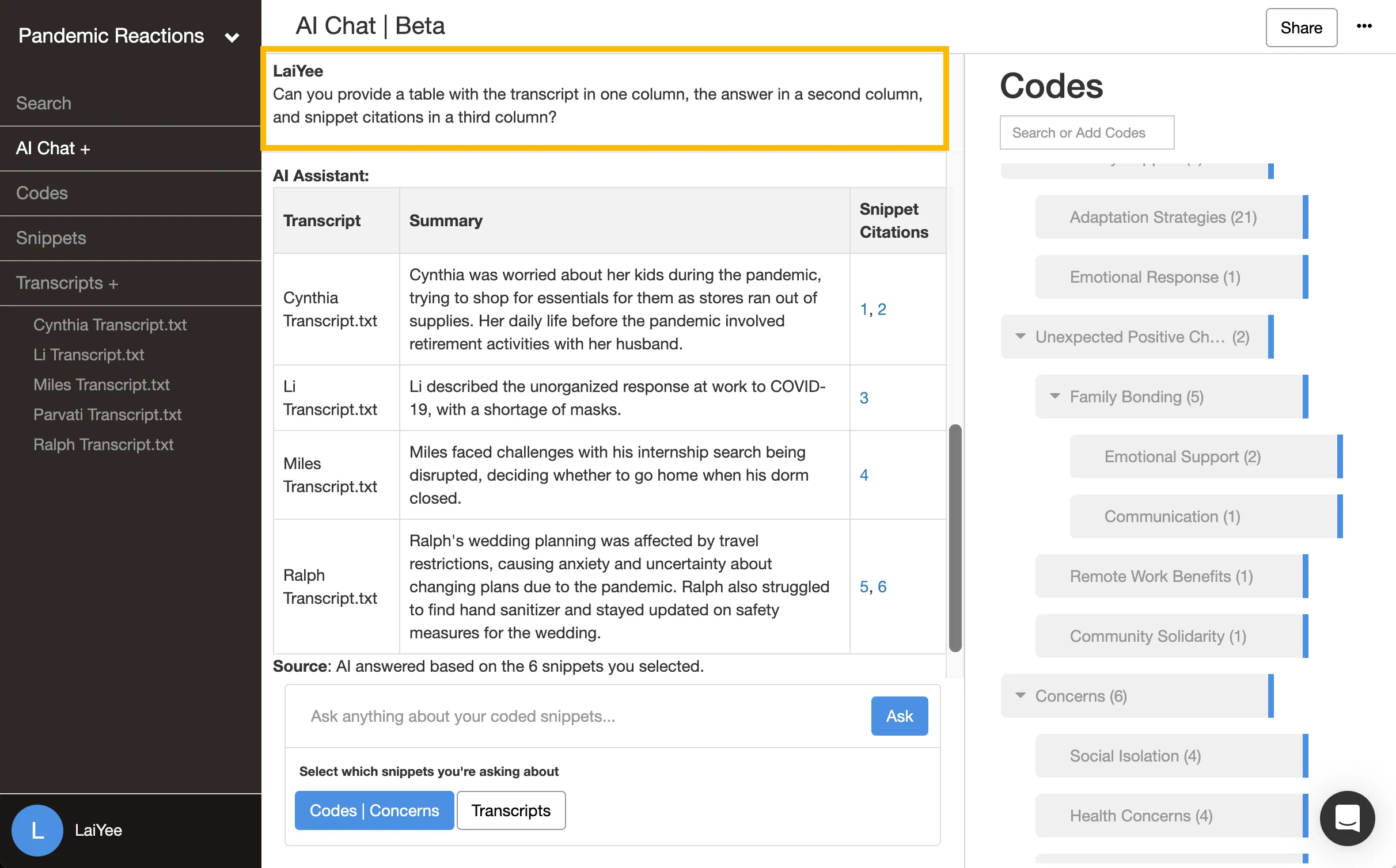 Delve AI chat interface