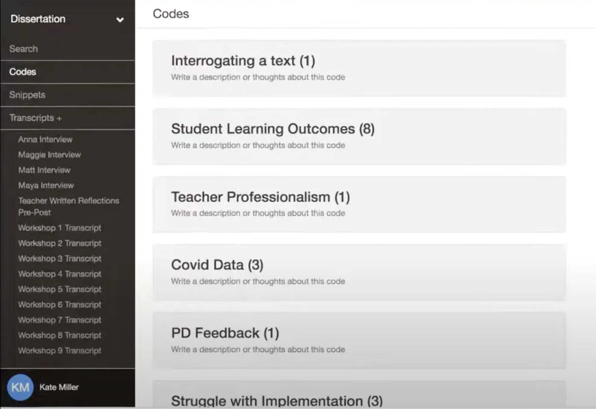 Delve Codebook Screen