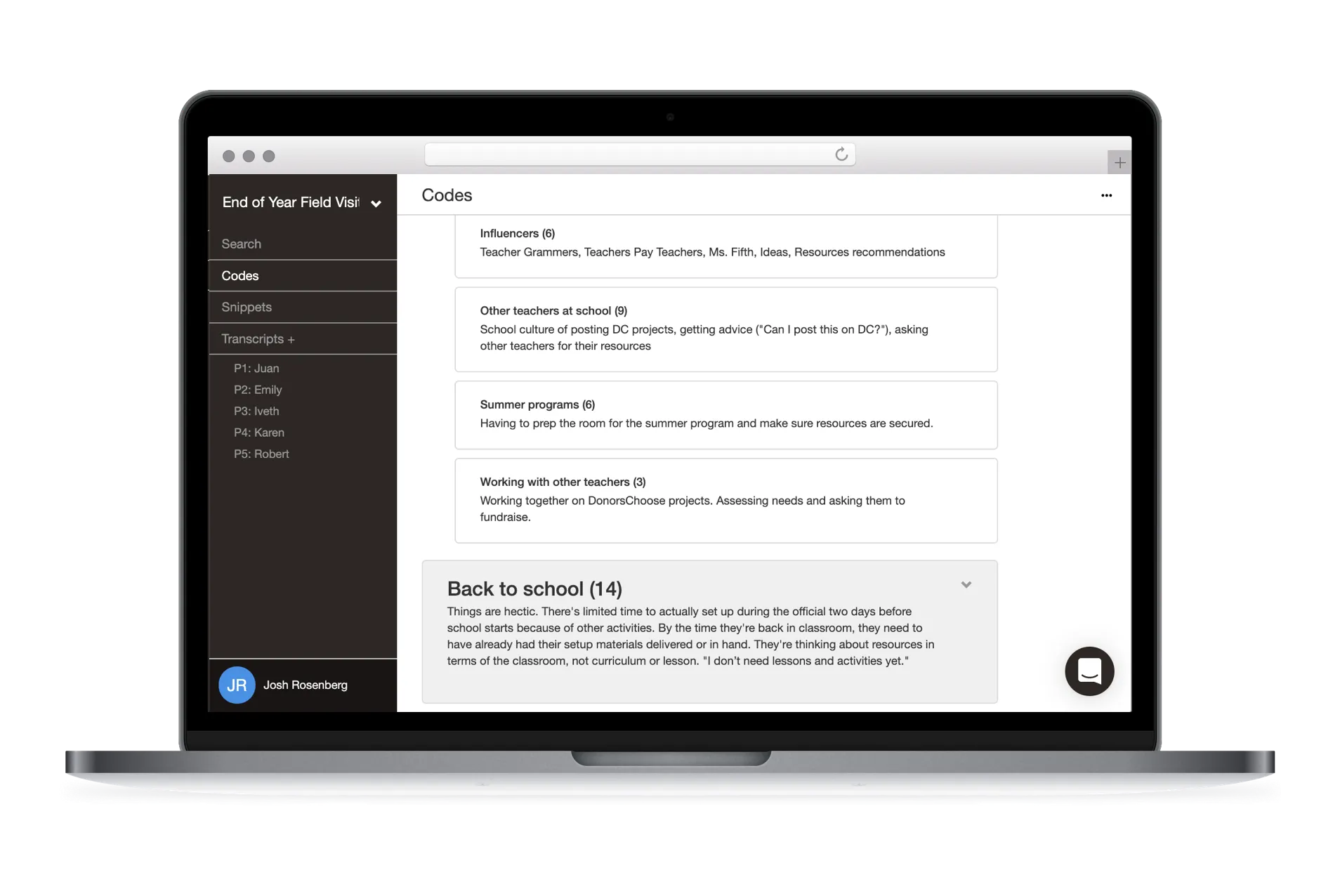 The DonorsChoose codebook in Delve