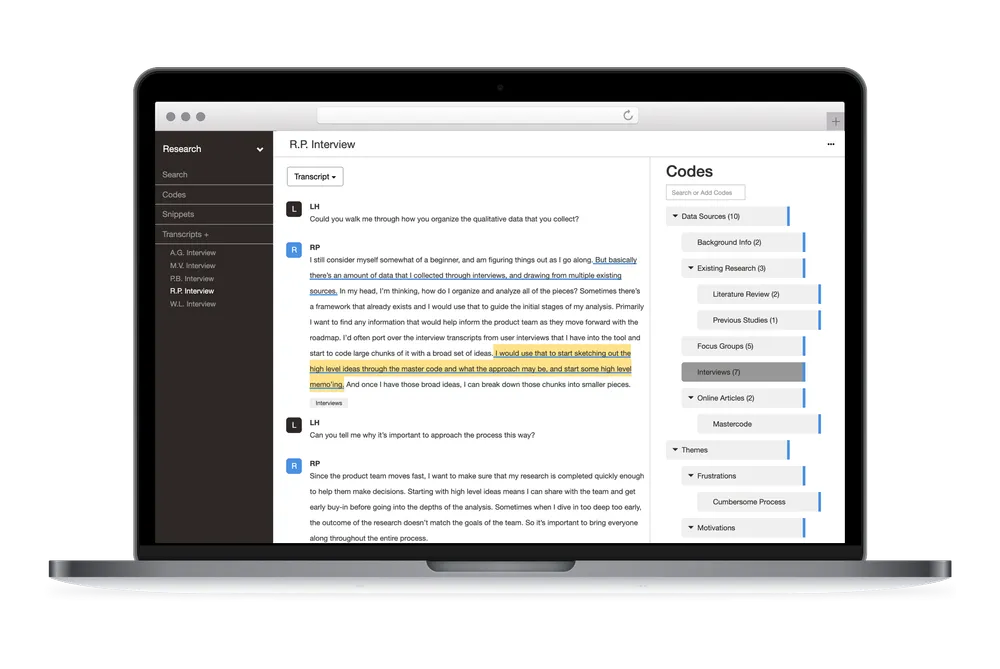 Delve qualitative tool collaboration interface
