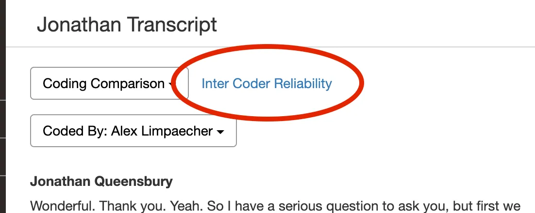 Intercoder Reliability button in Delve