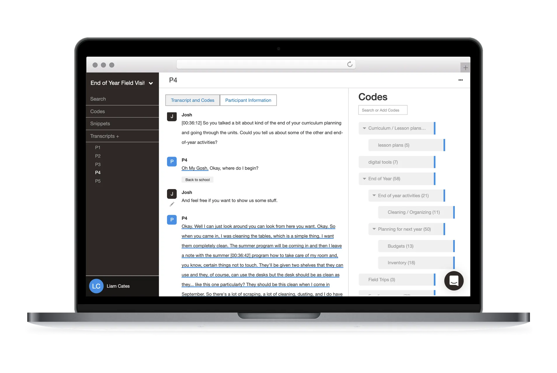 Analyzing an interview transcript in Delve