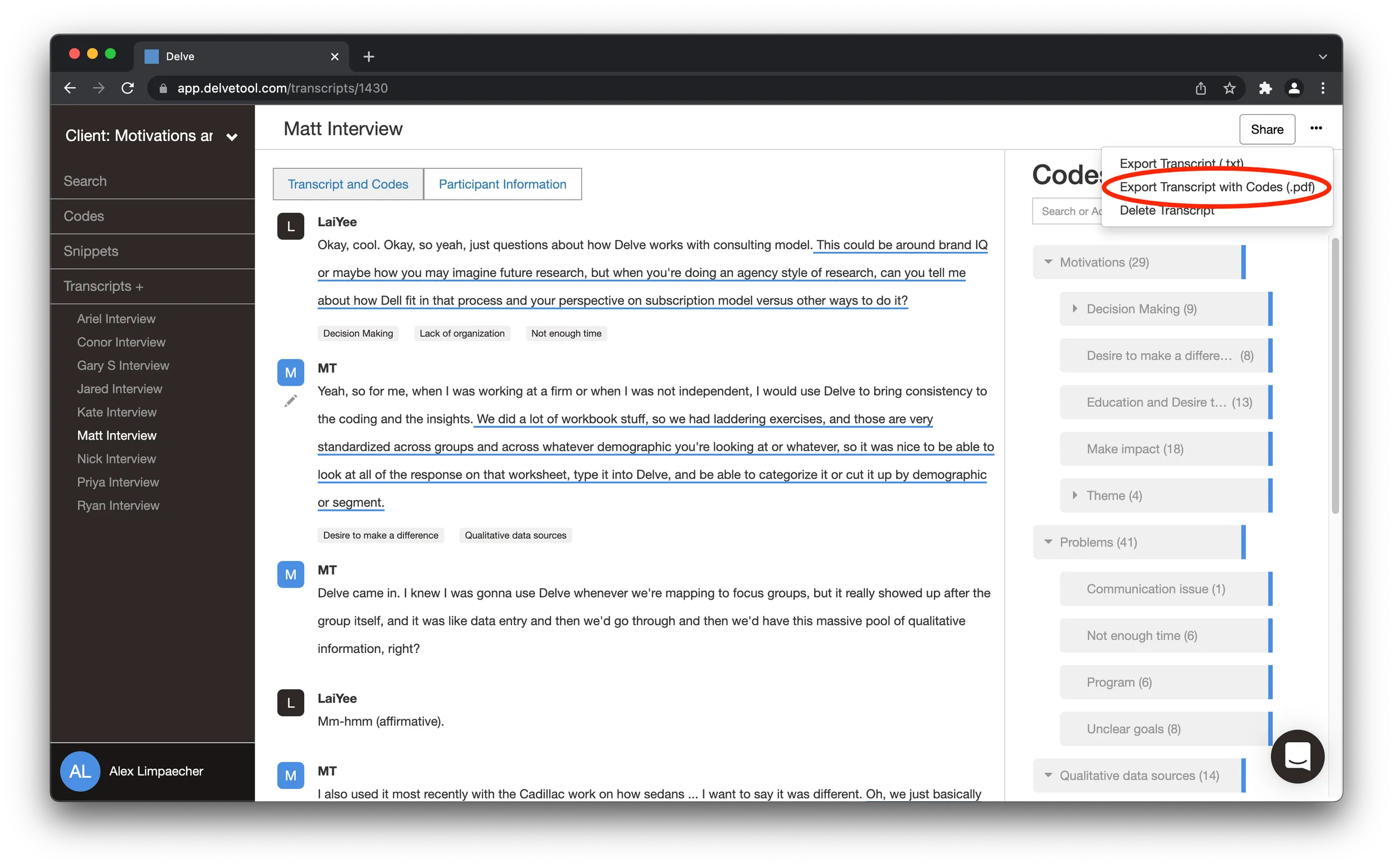 Export transcript PDF