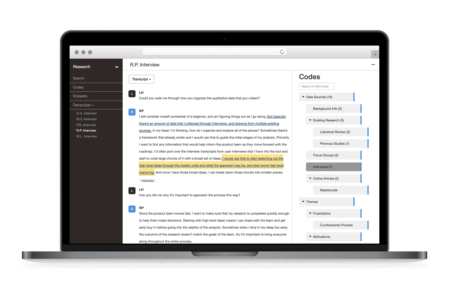 Delve qualitative tool collaboration interface
