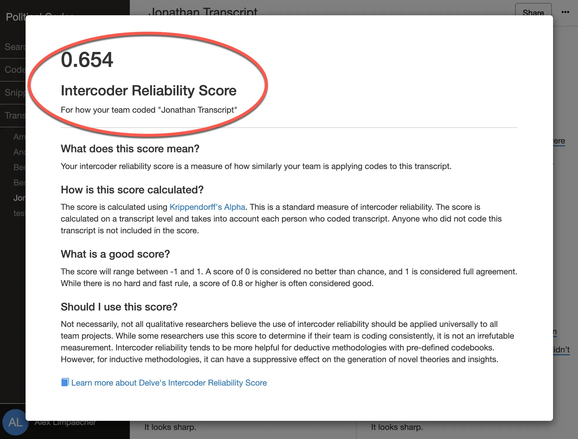 Intercoder Reliability Score in Delve