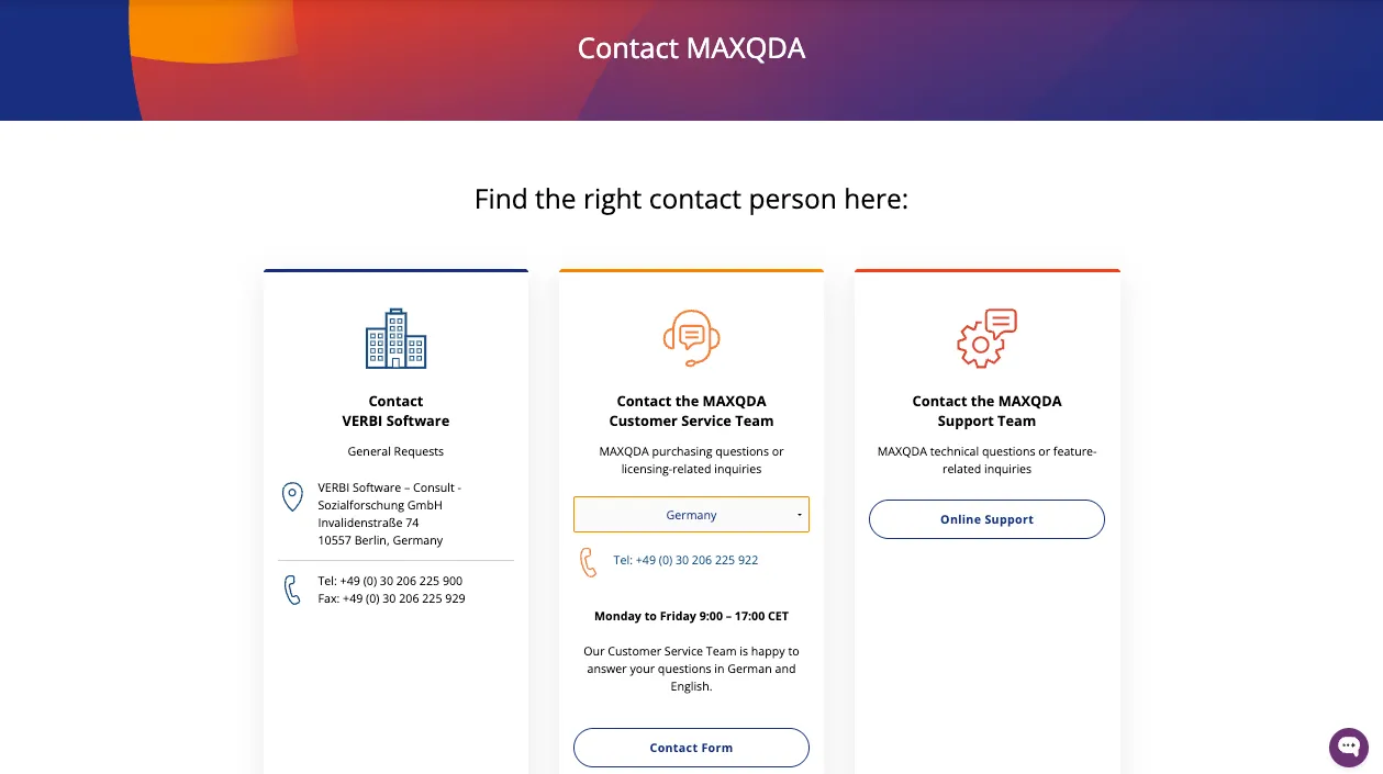 MAXQDA support screenshot
