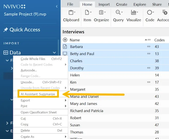 NVivo AI tool for QDA screenshot