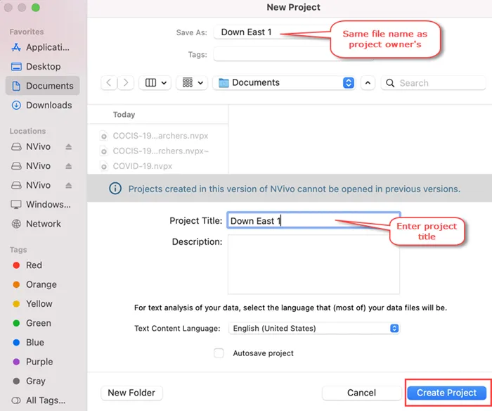 NVivo clone project on Mac