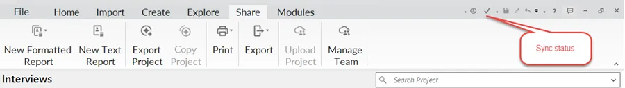 NVivo sync status indicator
