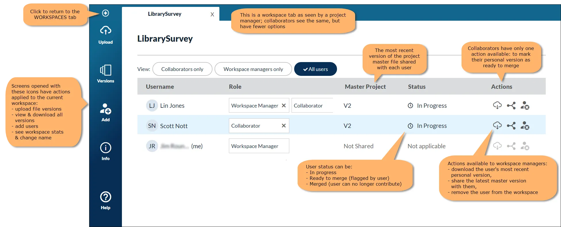 NVivo Cloud Collaboration workspace owner interface