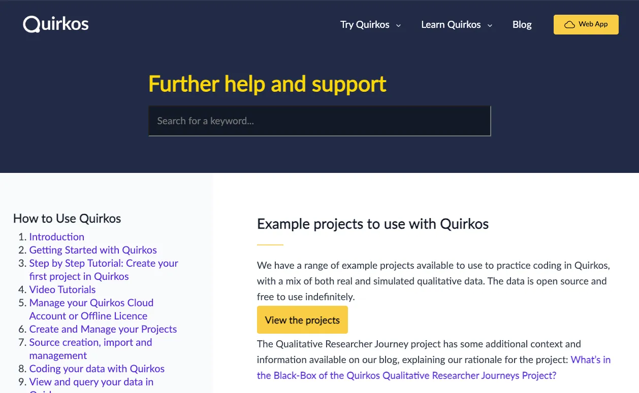 Quirkos support screenshot