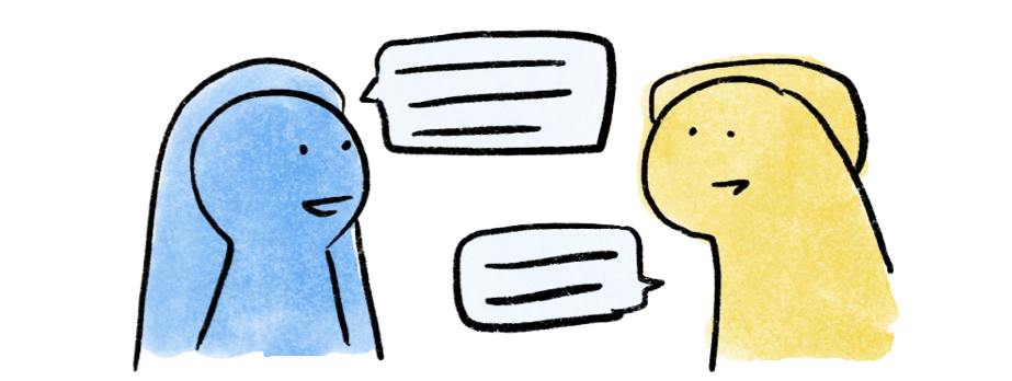 Illustration of two people in conversation with speech bubbles