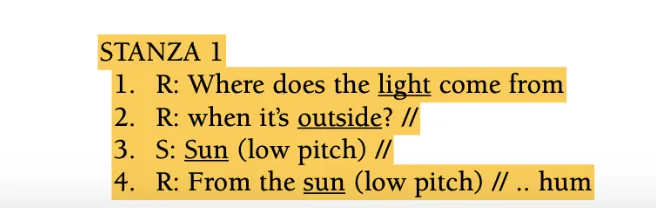 Example of how to transcribe a stanza in discourse analysis