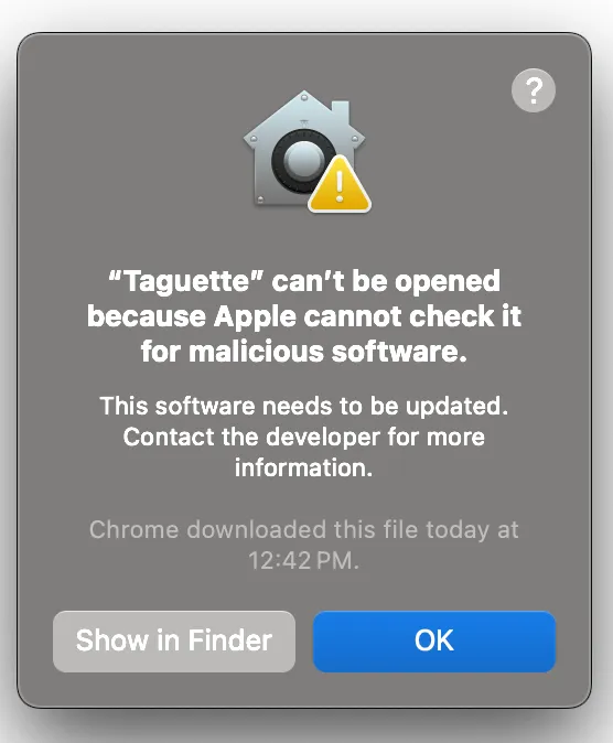 Taguette install error screenshot
