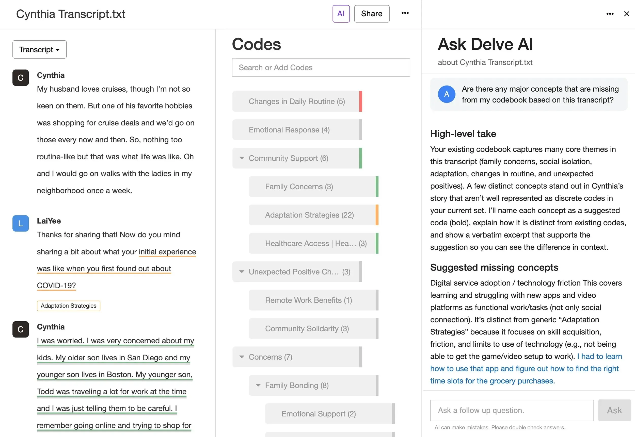 Transcript with AI in Delve