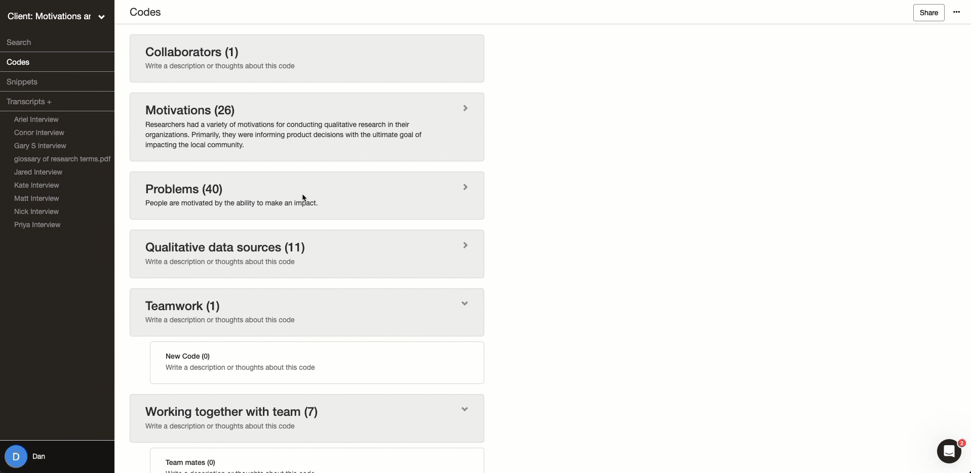 Delve code descriptions for collaborative coding alignment