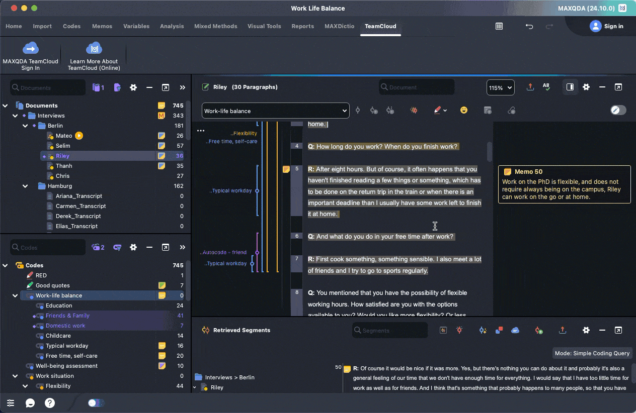 Animated demo of adding a code in MAXQDA
