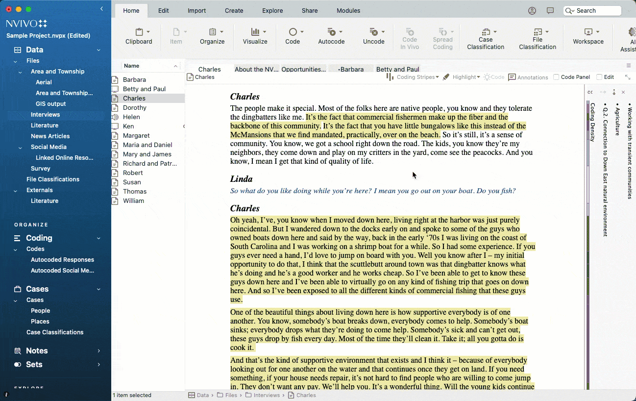 Animated demo of adding a code in NVivo