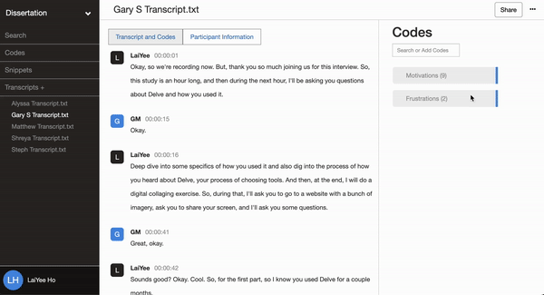 Coding and team memos in Delve