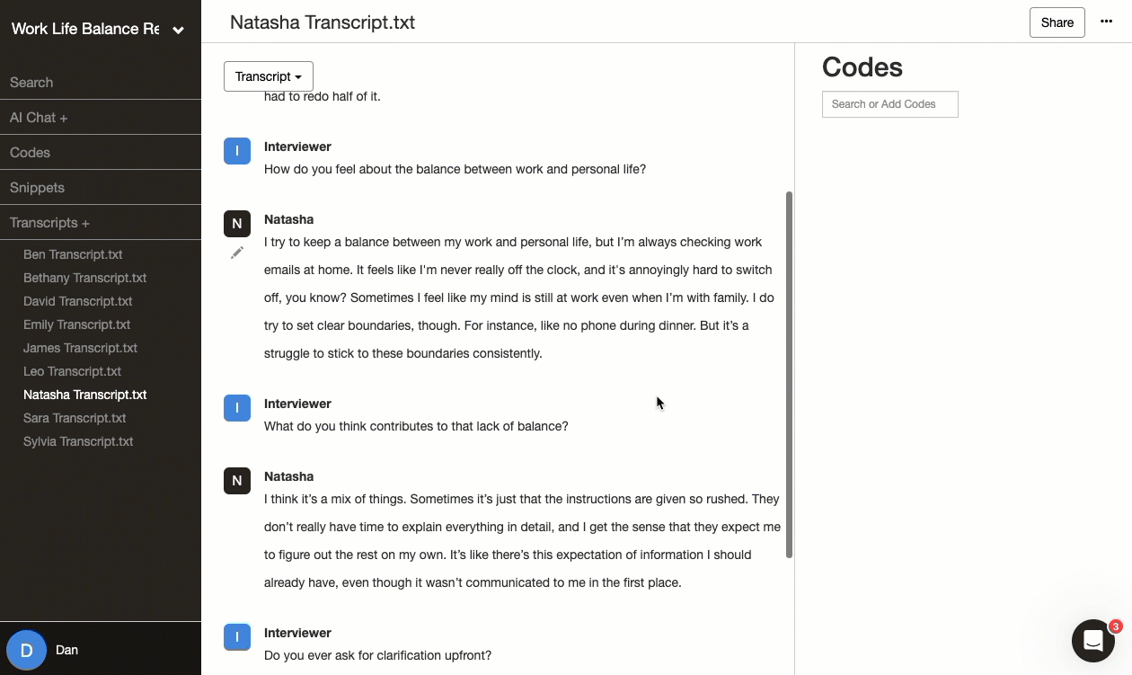 Delve axial coding demo