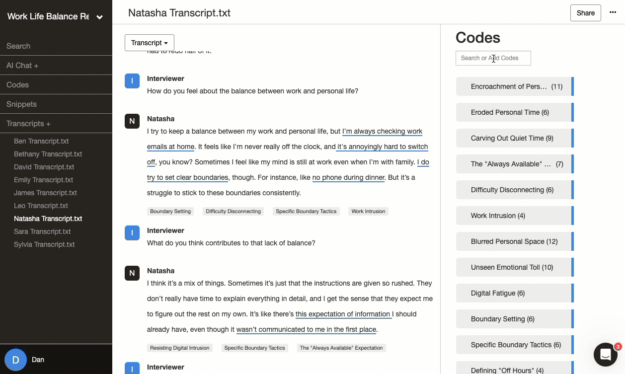 Delve open coding demo