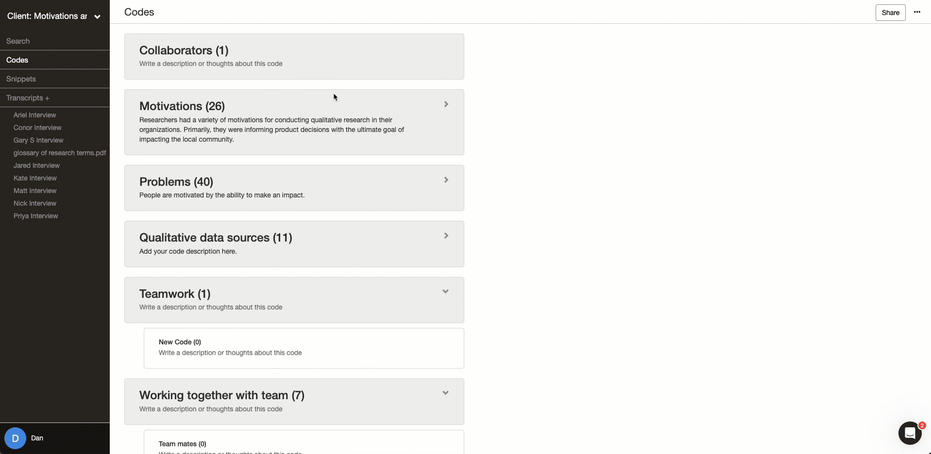 Easy-to-use CAQDAS coding in Delve